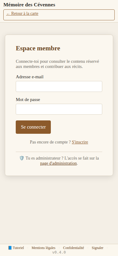 Page de connexion membre, mobile
