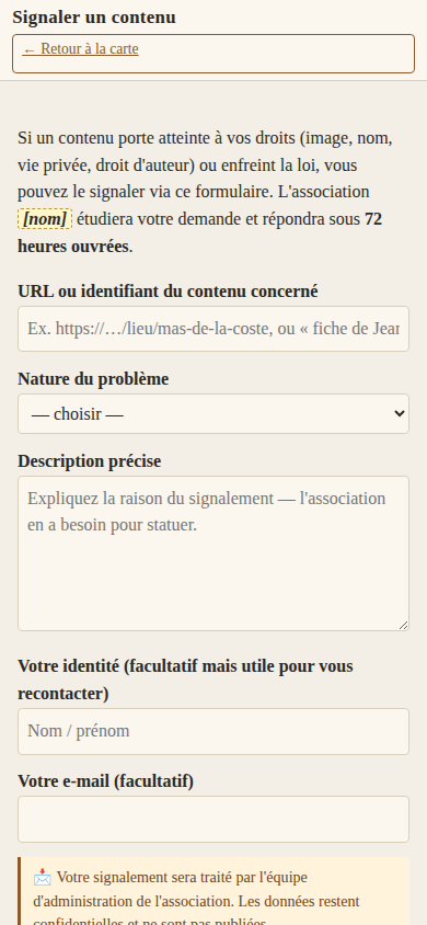 Formulaire de signalement mobile