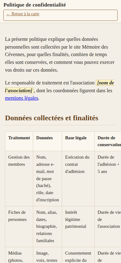 Politique de confidentialité, mobile