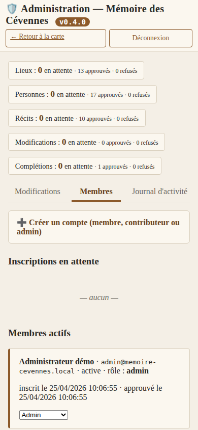 Gestion des membres mobile