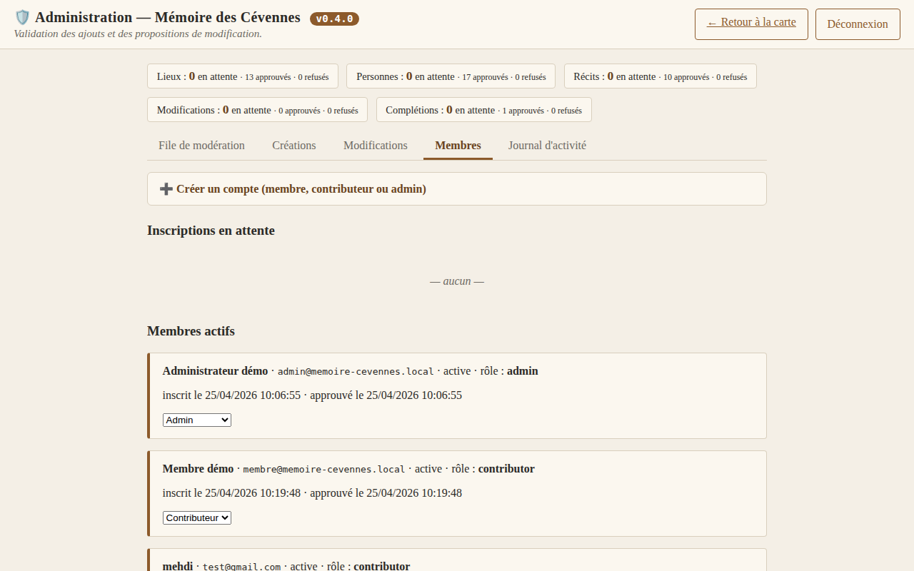 Gestion des membres desktop