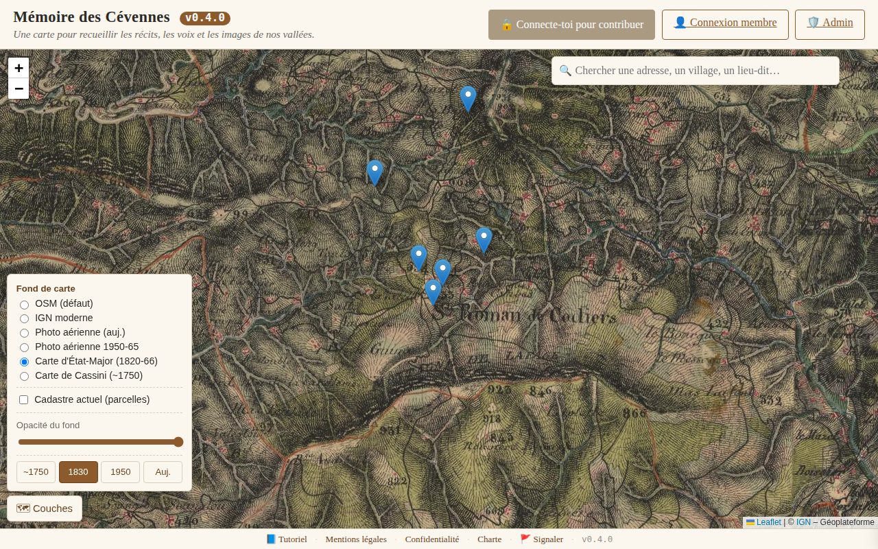 Panneau Couches ouvert sur la carte d'État-Major