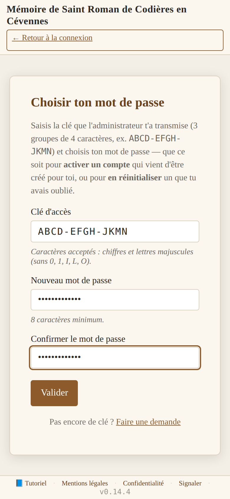 Page d'activation, version mobile